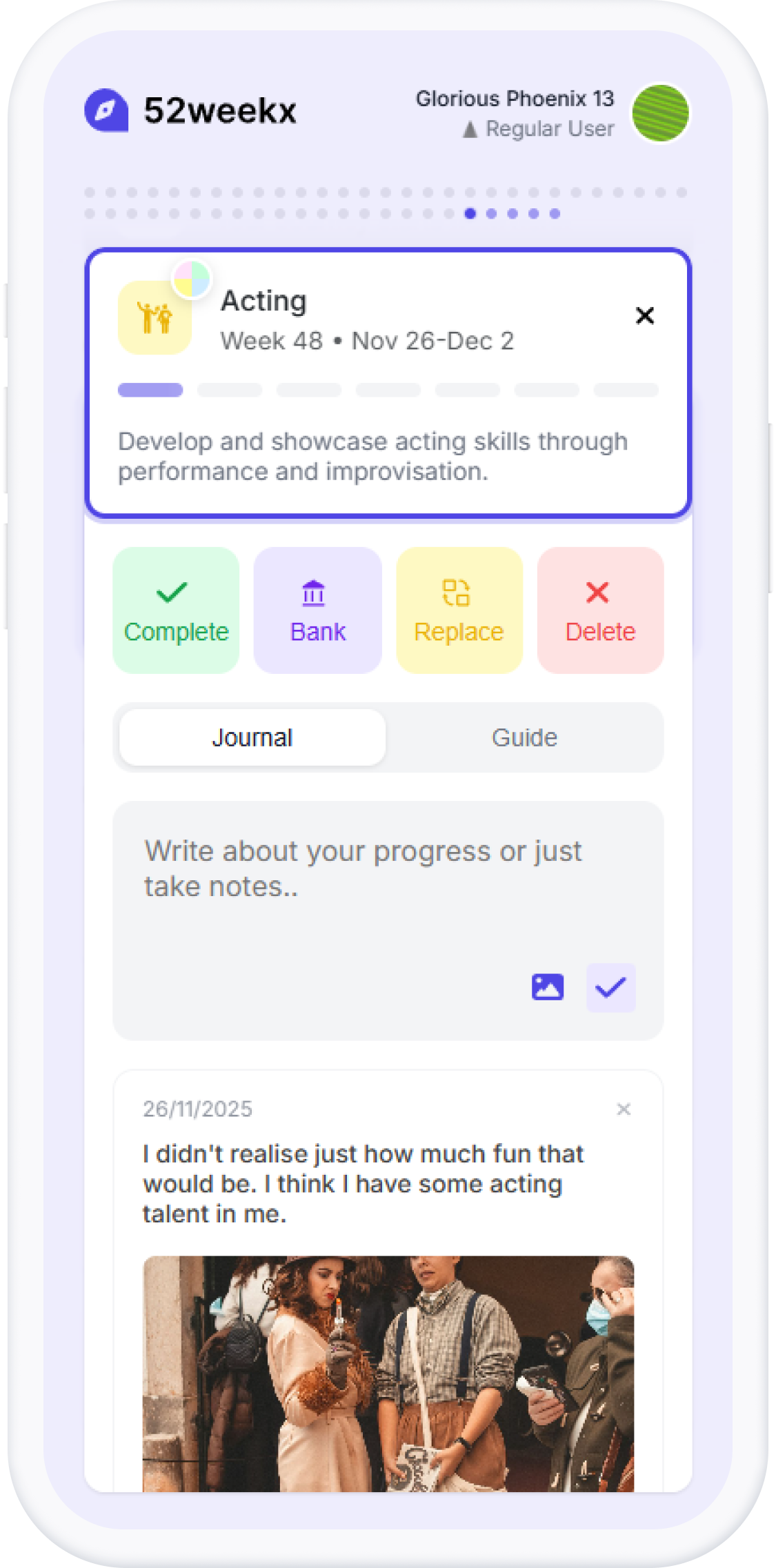 App interface for journaling