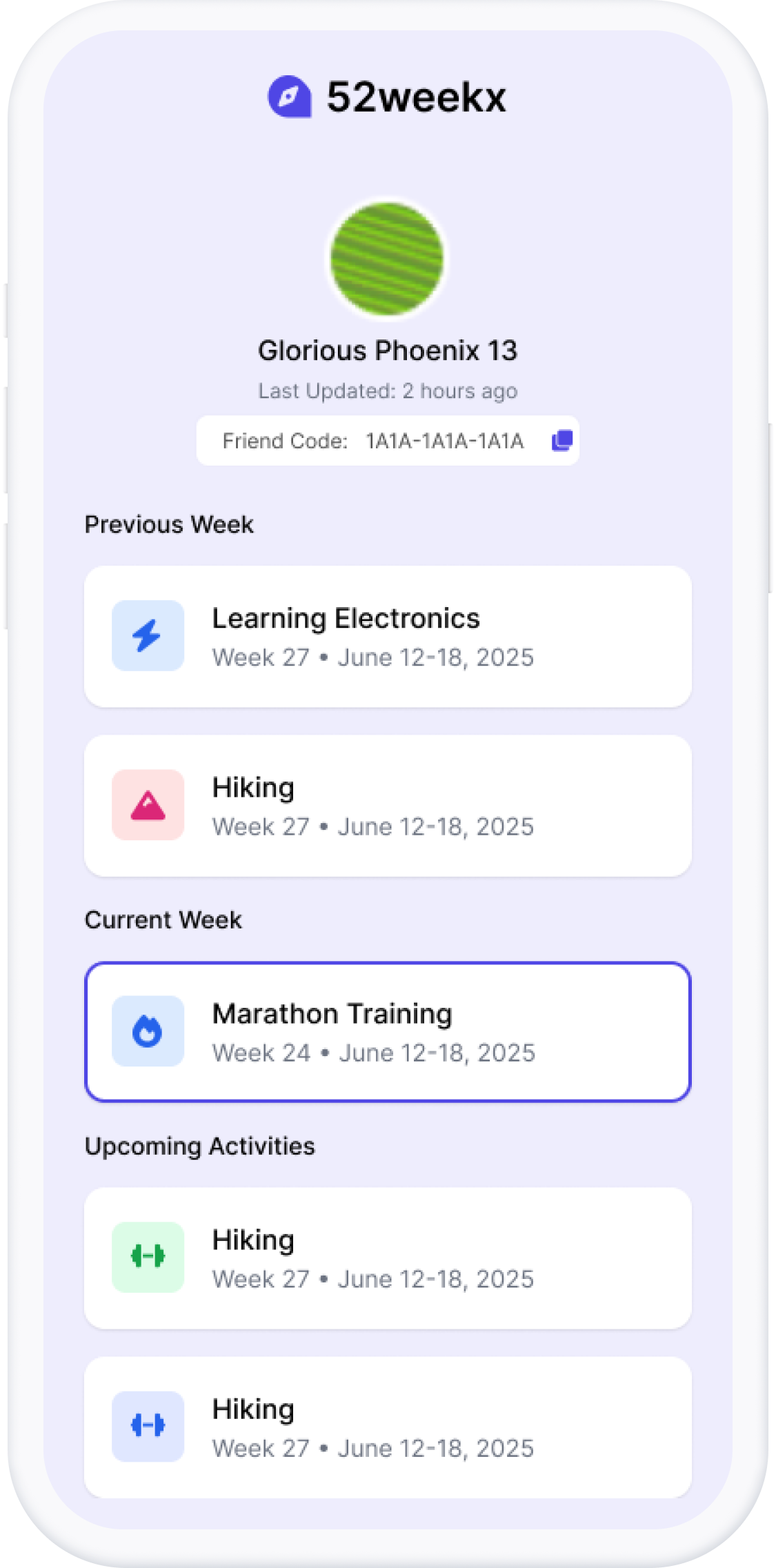 App interface for activity guides